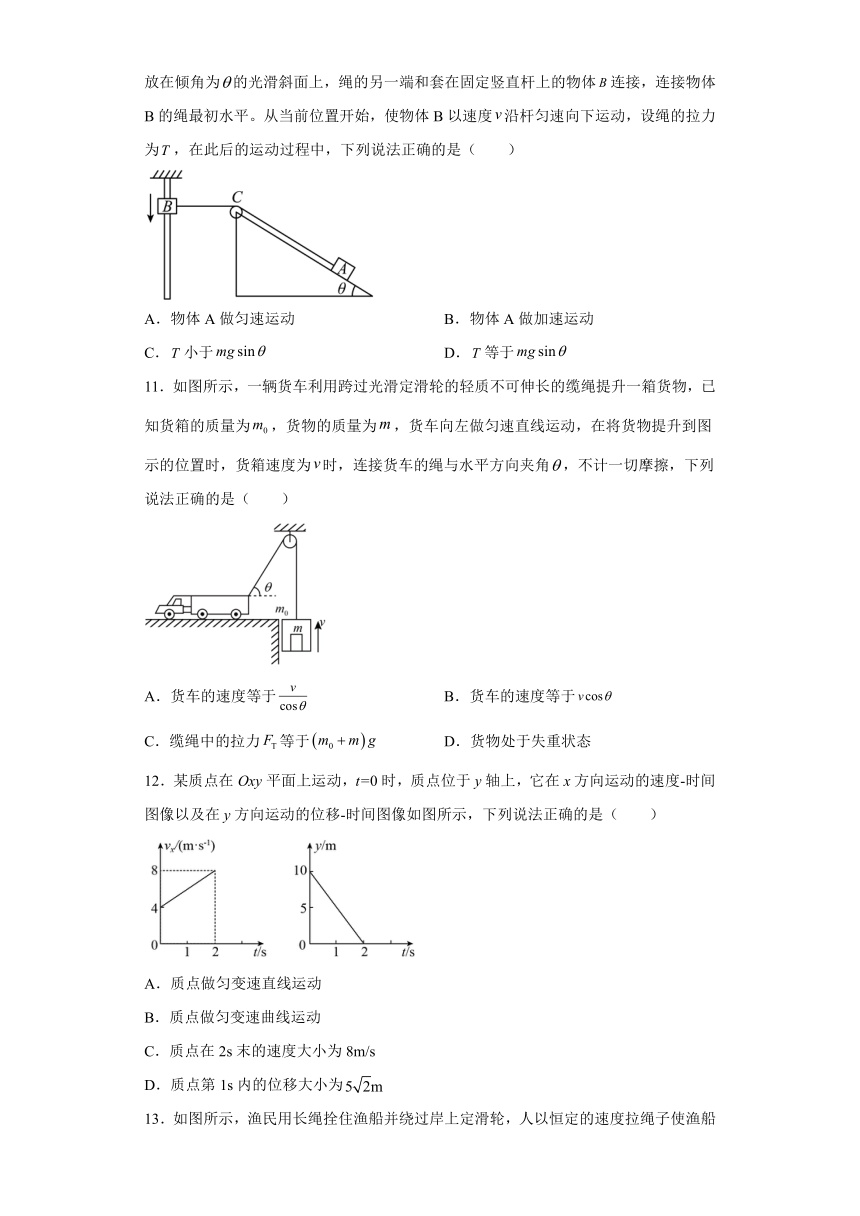 2021-2022学年高一下学期物理粤教版（2019）必修第二册1.2运动的合成与分解 同步练习 (Word版含答案)