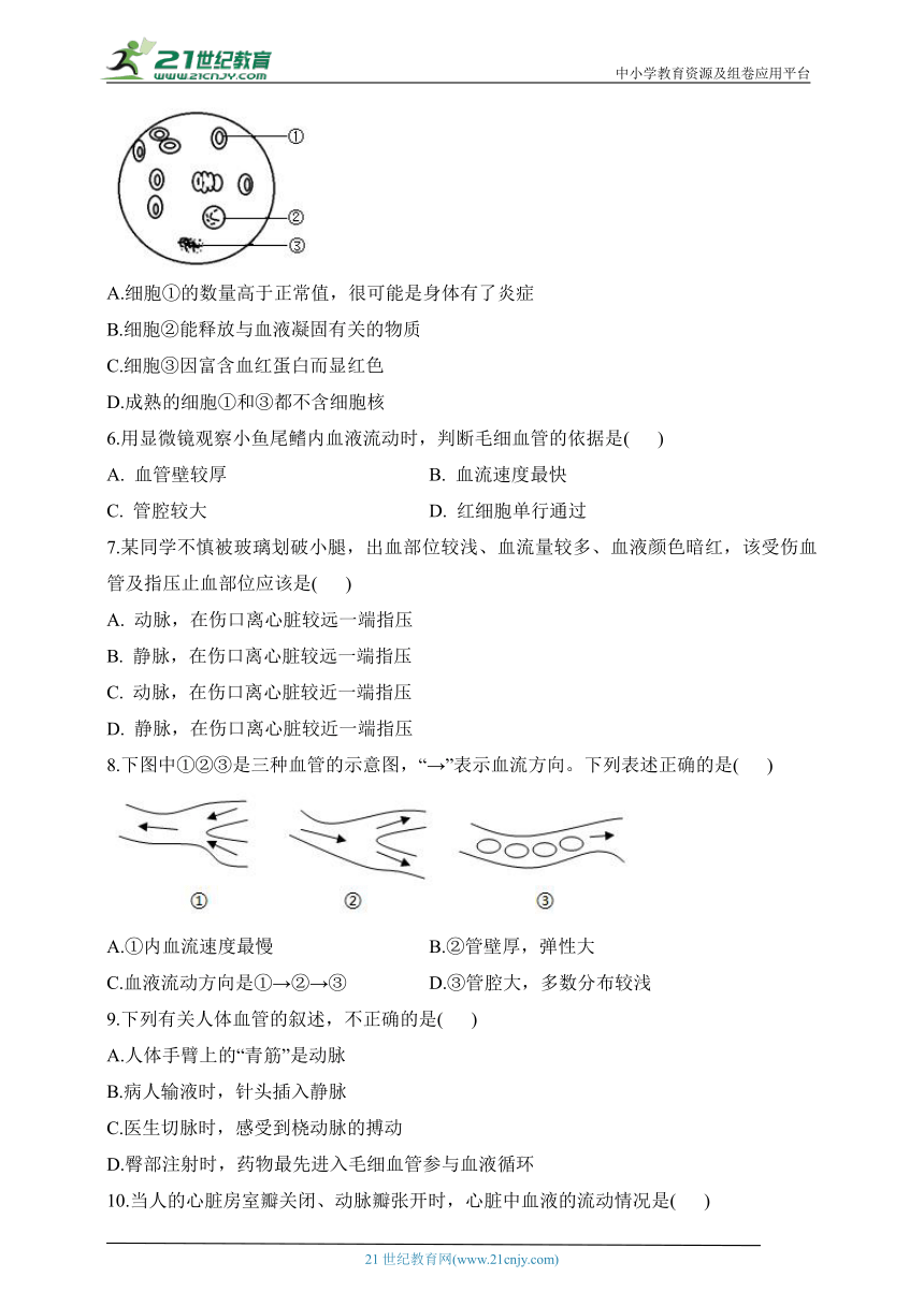 人教版生物七年级下册单元检测卷 第四单元第四章 人体内物质的运输（测基础）（含解析）