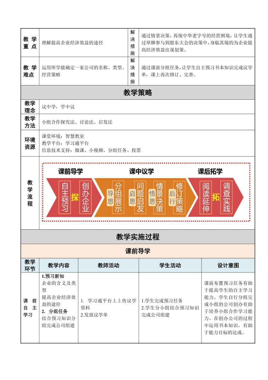 中职思想政治北师大版经济政治与社会（第4版）第2课 提高企业经济效益 教案（表格式）