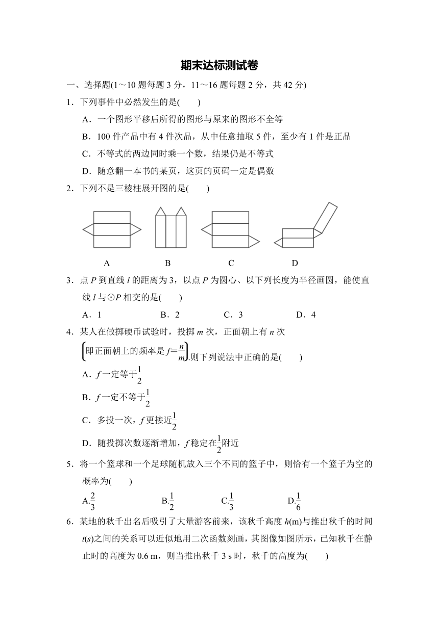 2021-2022学年冀教版数学九年级下册期末达标测试卷（Word版 含答案）