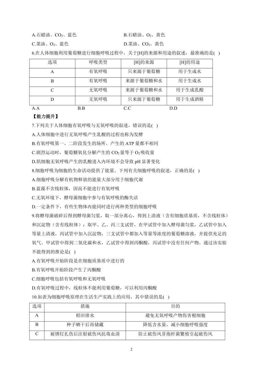 4.3细胞呼吸——2022-2023学年高一生物学北师大版（2019）必修一同步课时训练（word版含解析）