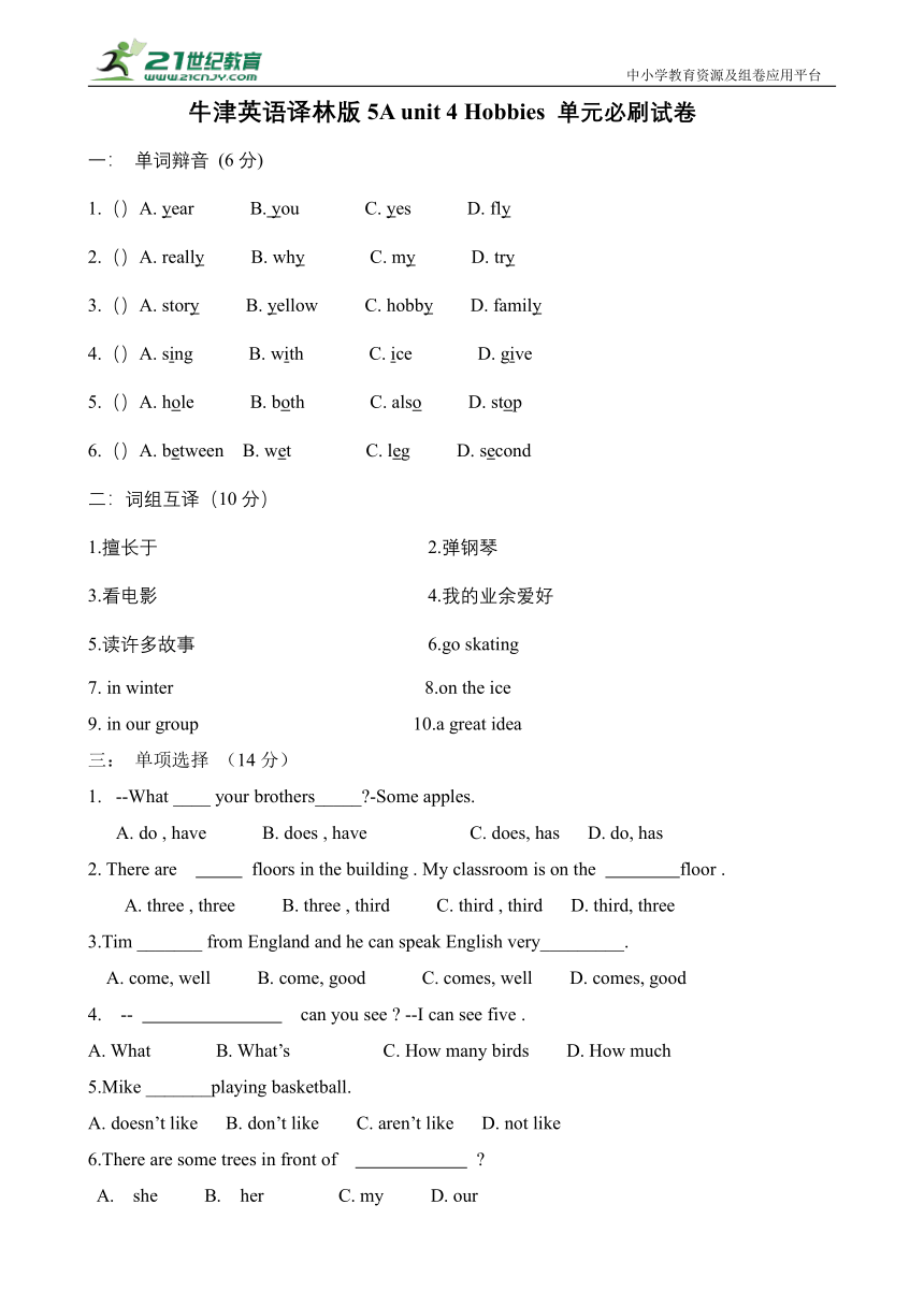 Unit 4 Hobbies 单元必刷试卷（含答案）