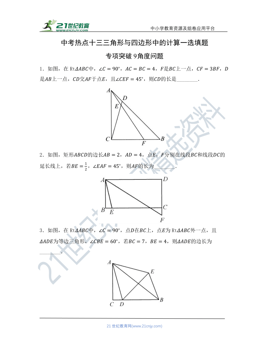 【中考冲刺复习训练】热点十三 三角形与四边形中的计算一选填题 专项突破9（含答案）