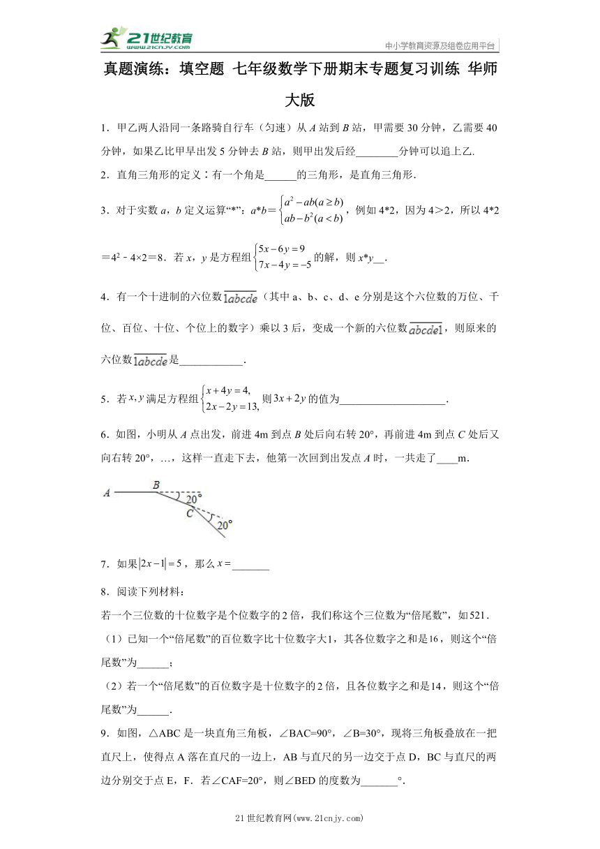 真题演练：填空题七年级数学下册期末专题复习训练 华师大版（含答案）