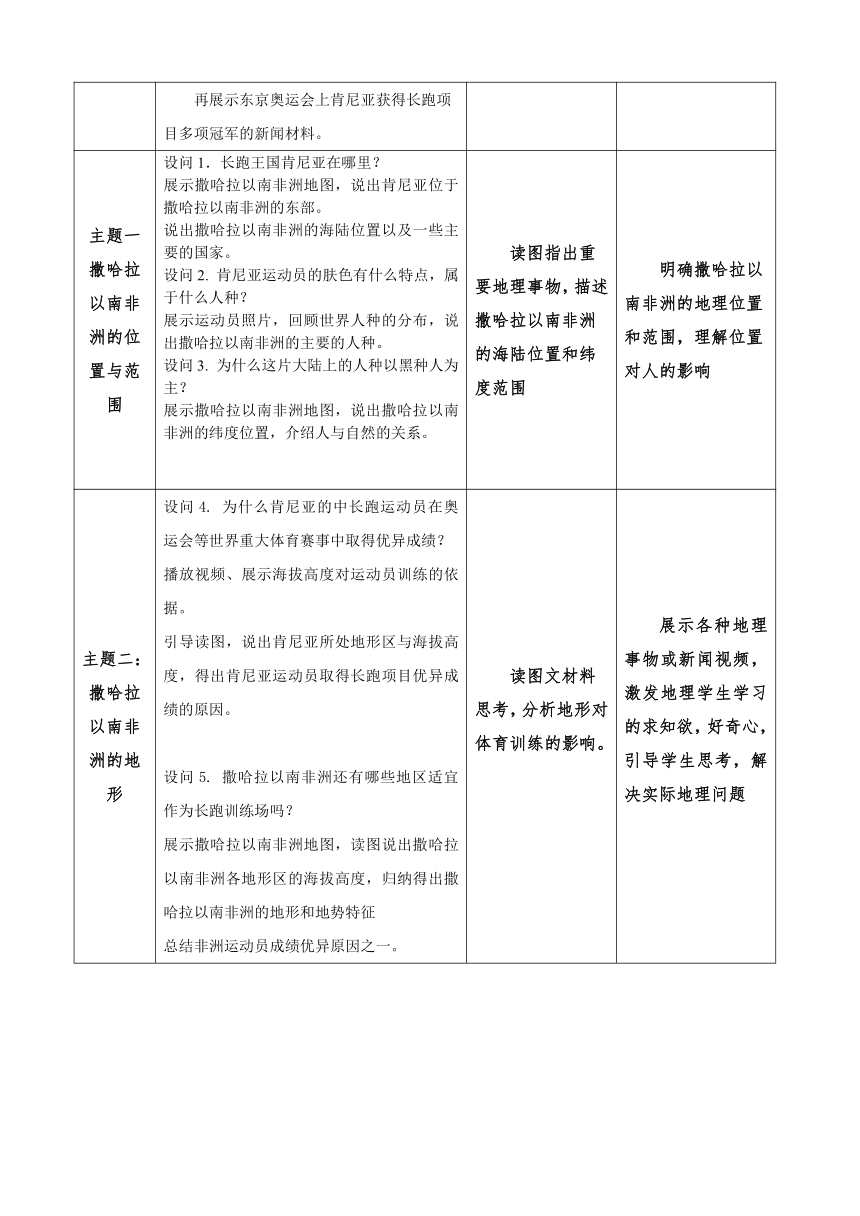 七年级地理下学期人教版 8.3撒哈拉以南非洲第一课时 教学设计（表格式）