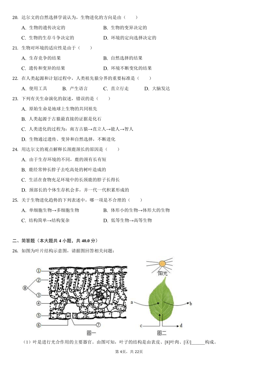 2020-2021学年四川省成都市龙泉驿区柏合中学八年级（下）月考生物试卷（3月份）（word版，含解析）