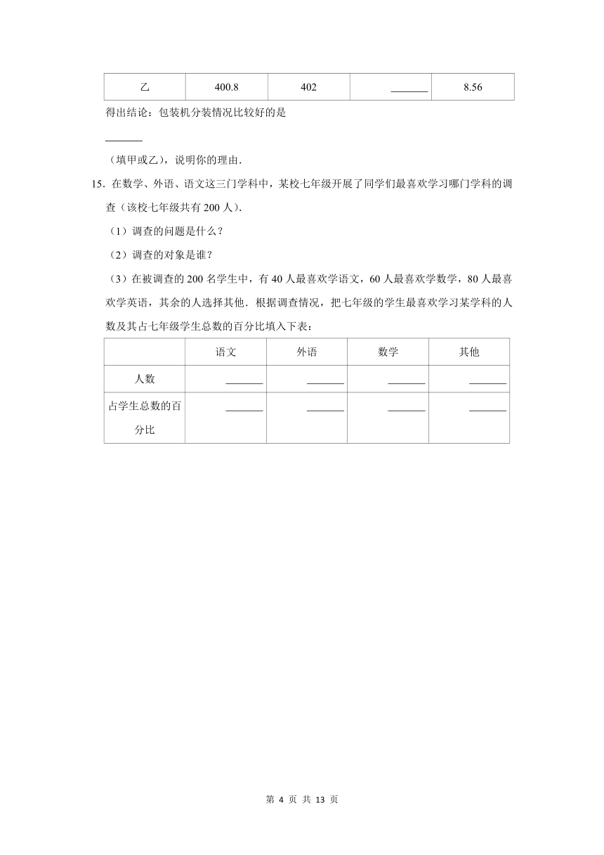 2022-2023学年人教版初中七年级下册数学 第十章经典题精练---数据的收集、整理与描述（含解析）