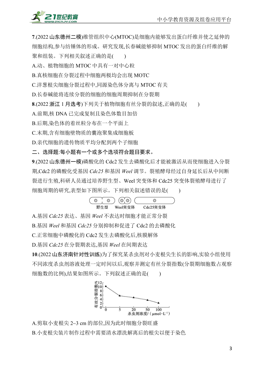 高中生物课时规范练11　细胞的增殖(学生版含答案详解)