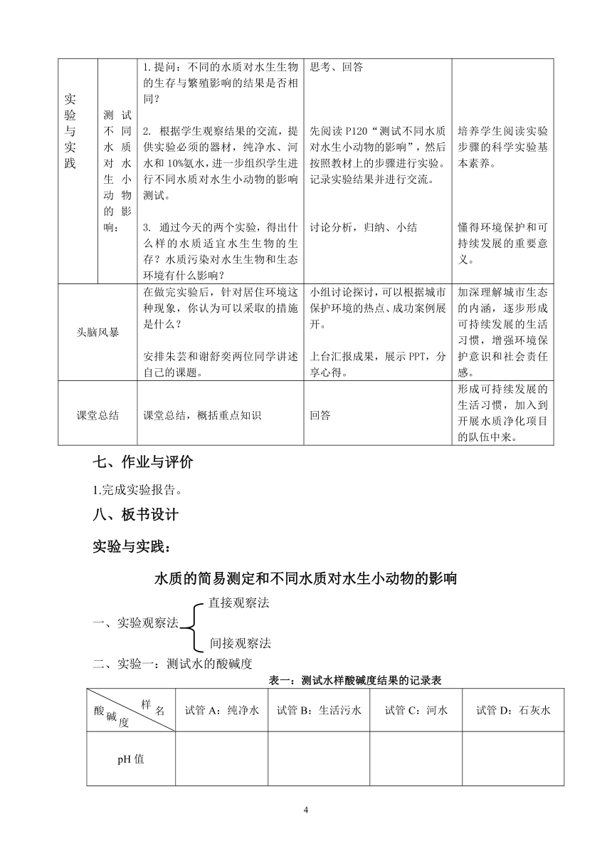 沪教版生物八年级第二册6.1.3城市环境保护-不同水质对红斑马鱼生活的影响教案