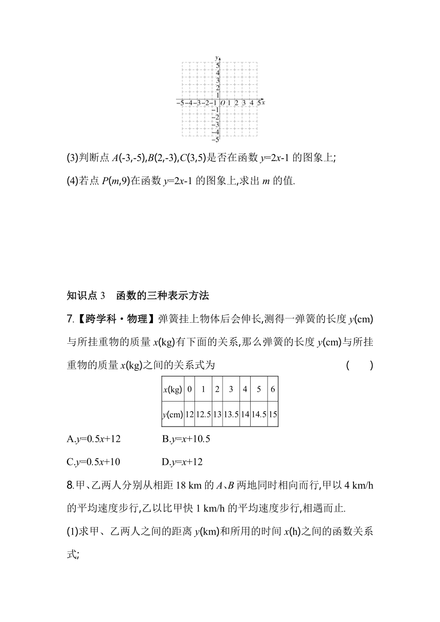 人教版数学八年级下册19.1.2　函数的图象  同步练习（含解析）