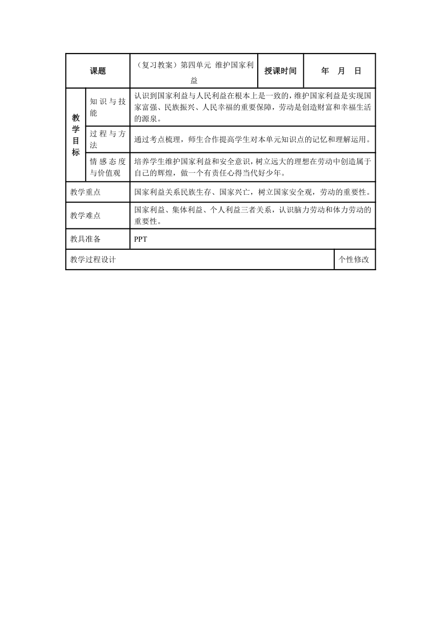 第四单元维护国家利益复习教案