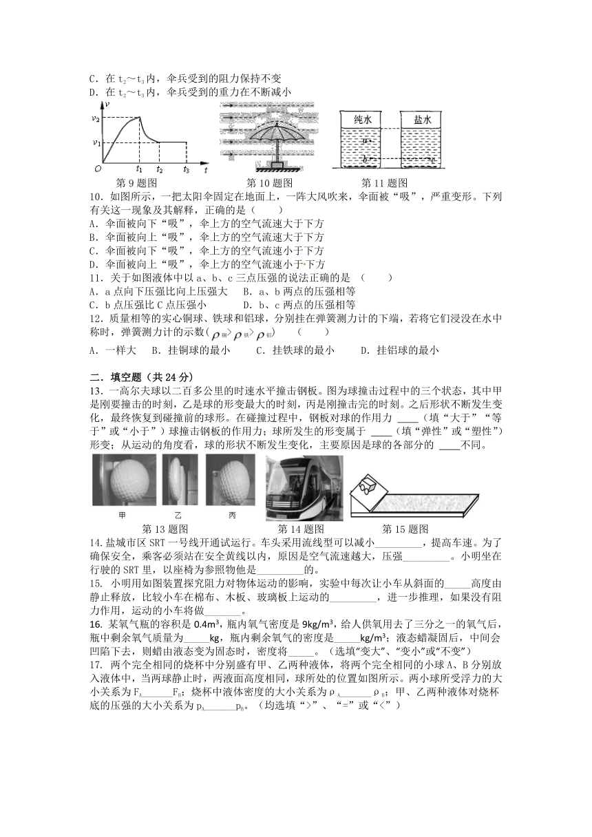 江苏省盐城市2021-2022学年八年级下学期期末热身物理试卷（含答案）