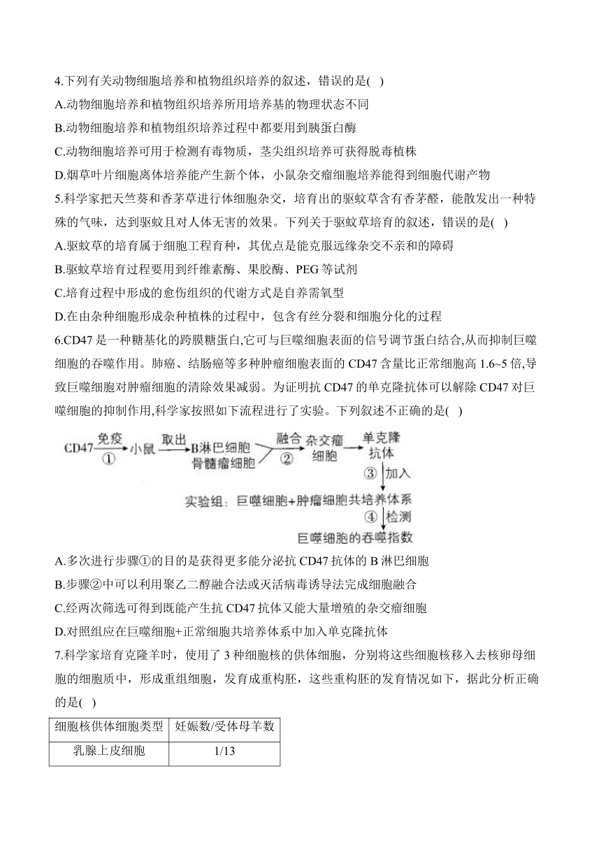 2024 届高考生物学核心考点小题限时练：细胞工程（含解析）