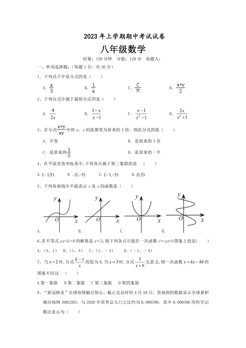 湖南省衡阳2022-2023学年八年级下学期期中考试数学试题(含答案)