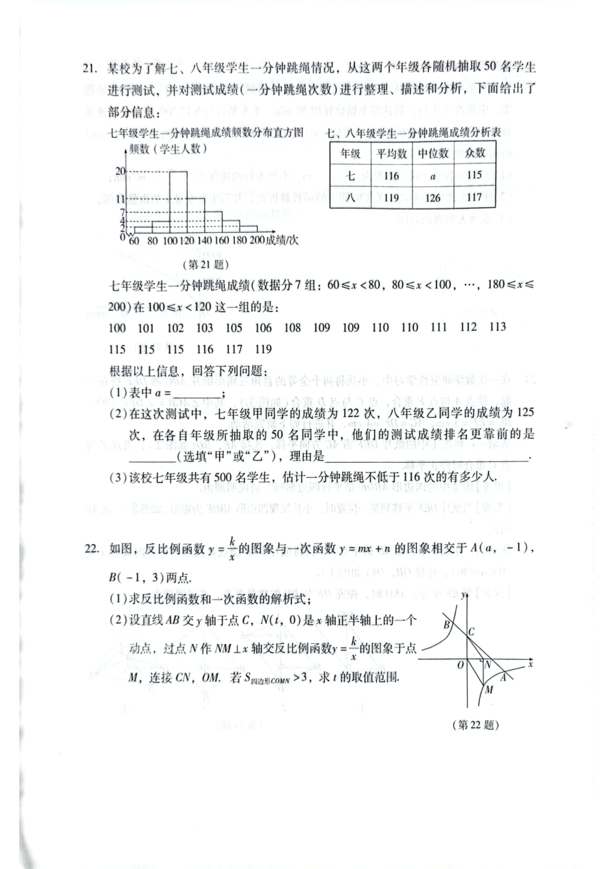 吉林省白城市镇赉县（二中、四中、蒙中）2023-2024学年第二学期九年级数学第一次月考试卷（图片版，含答案）