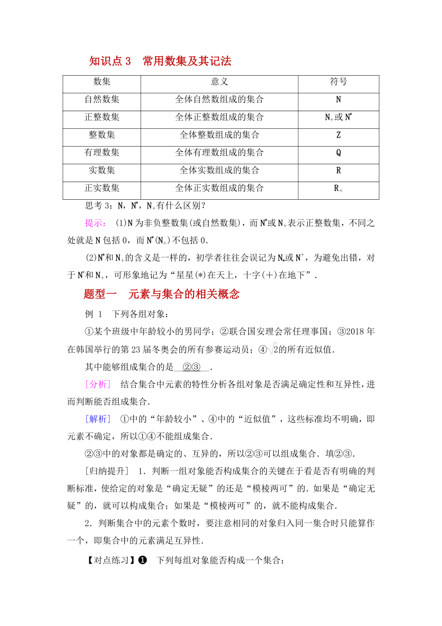 北师数学必修第一册第一章集合1.1.集合的概念与表示（第一节集合的概念）（知识点+题型+自测题）（有答案）