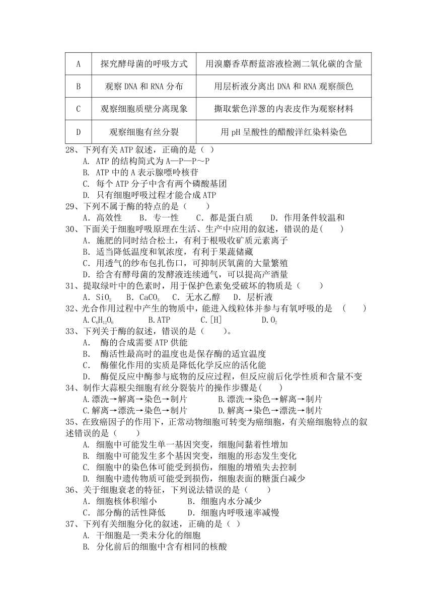 云南省丽江市第一重点高级中学2021-2022学年高一上学期9月测试生物试题（Word版含答案）