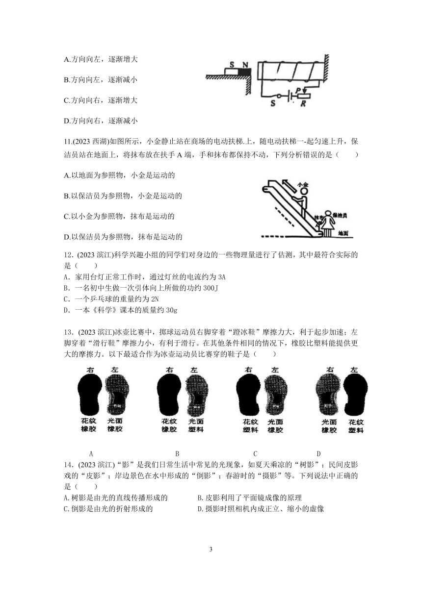 【备考2023】杭州中考科学一模试题分类汇编（10）：物理选择题（含答案）