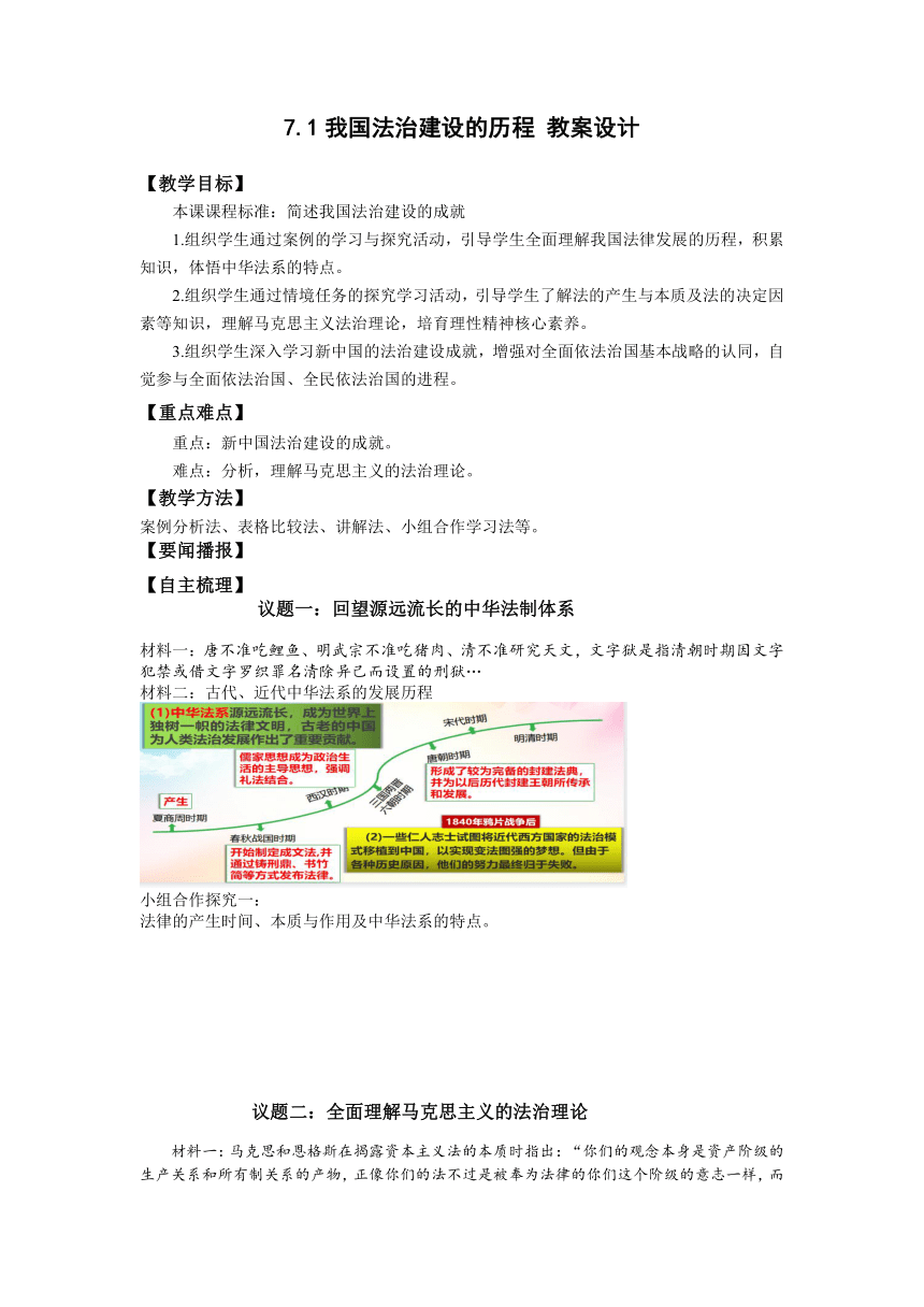 7.1我国的法治历程 教案2022-2023学年高中政治统编版必修三政治与法治