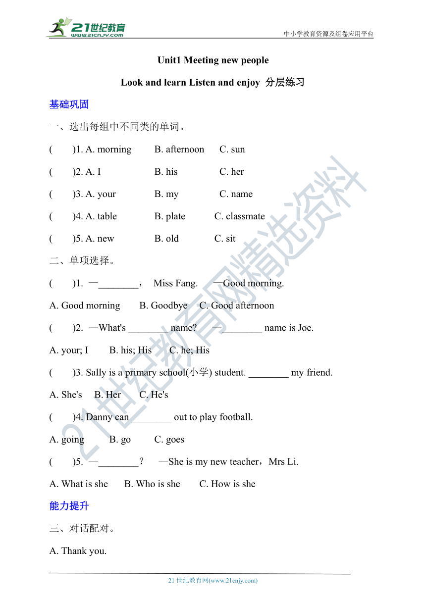 【新课标】Unit 1 Meeting new people Look and learn Listen and enjoy分层练习