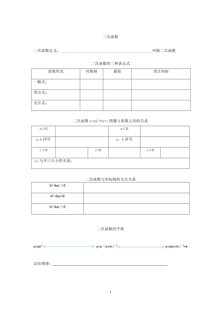 2021--2022学年浙教版九年级数学上册 第一章二次函数整章知识点梳理练习（Word版 无答案）