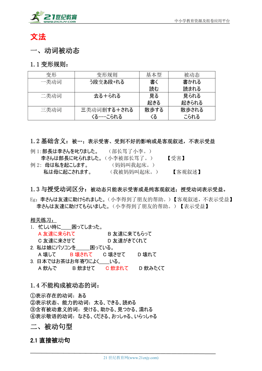 标日第41课李さんは部長に褒められました知识梳理-2023-2024学年标准日本语初级下册