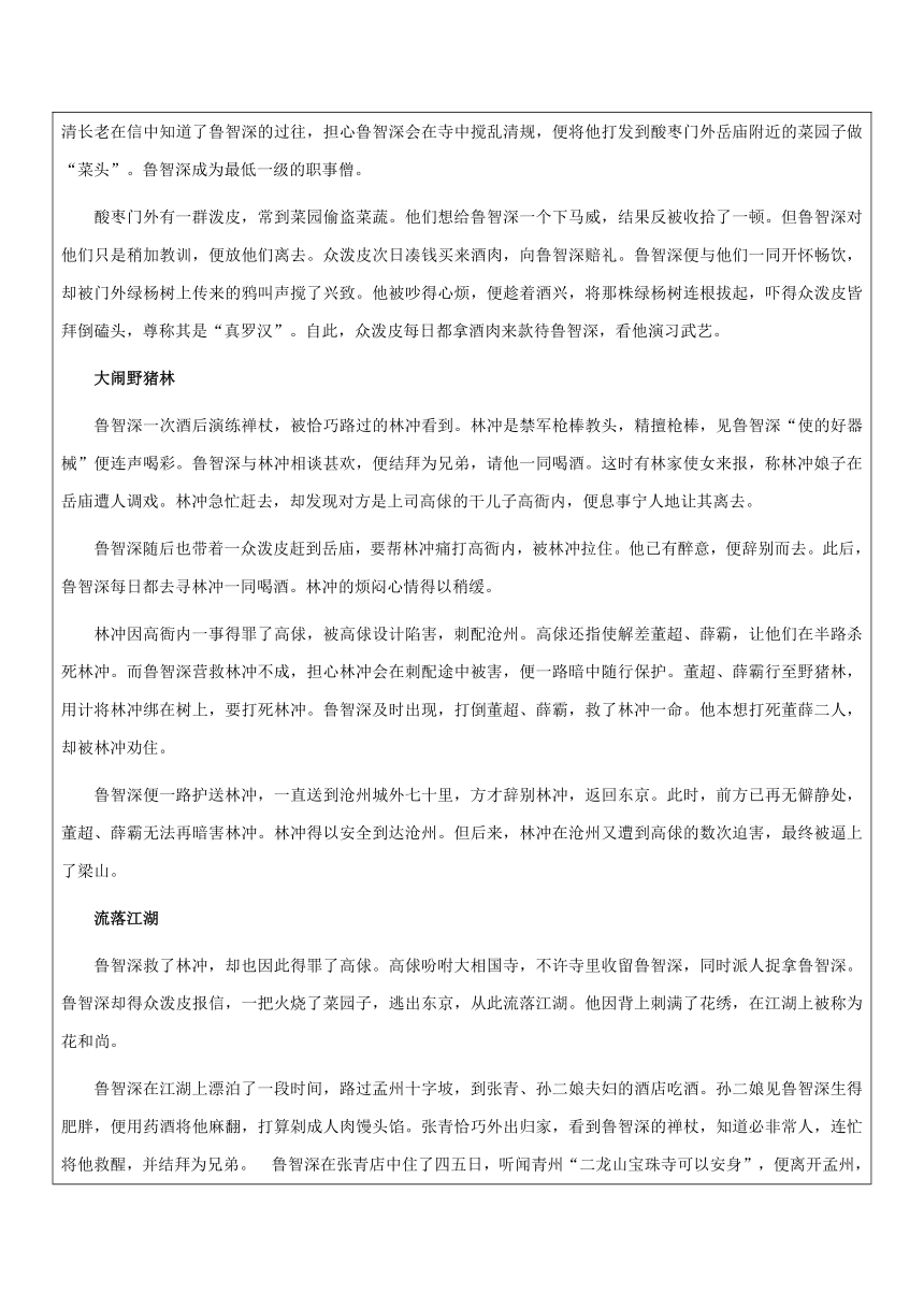 【机构专用】《水浒传》之鲁智深 讲义—八年级升九年级语文暑假辅导（学案）