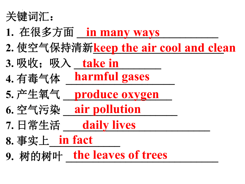 牛津深圳版英语七年级下册 Module 2 Unit 4 Save the trees. （短语 句子 课文 语法）复习课件（(共20张PPT)）