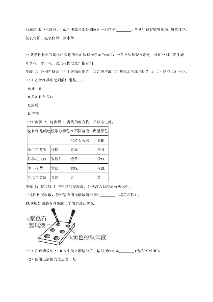 2.1生活中常见的酸和碱—华东师大版九年级科学上册同步测验（含答案）