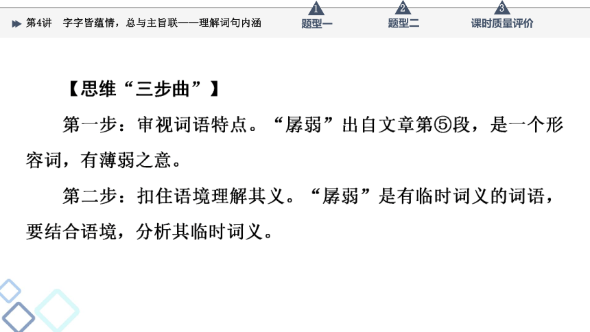 2022届高考二轮复习第2部分 专题2　第4讲　字字皆蕴情，总与主旨联——理解词句内涵（24张PPT）