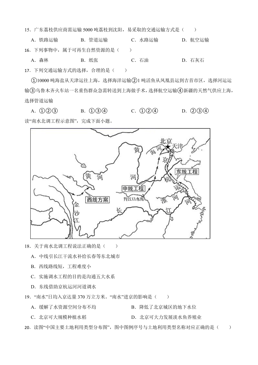 第四章 自然资源与经济发展 单元检测卷（含解析）2022-2023学年七年级地理下学期中图版