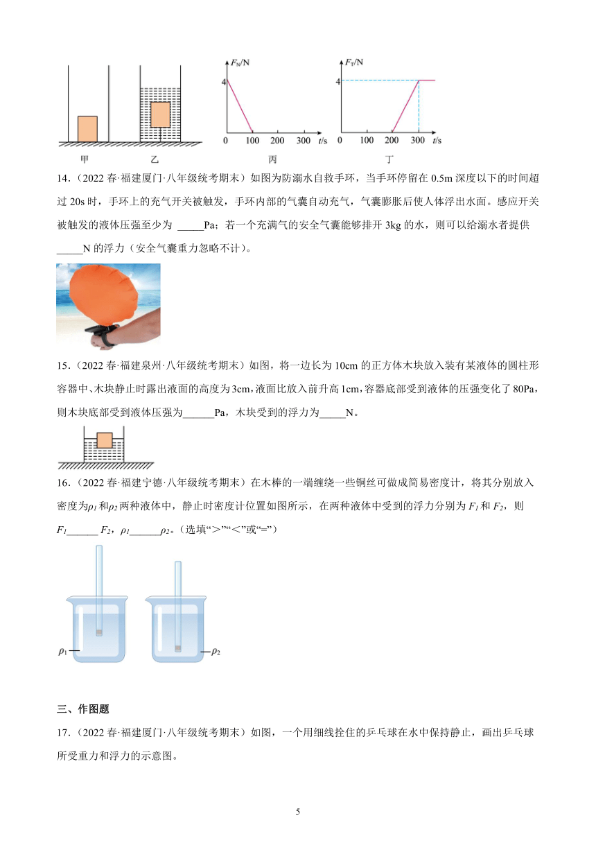 第九章 浮力 练习题2021－2022学年下学期福建省八年级沪科版物理期末试题选编（含解析）