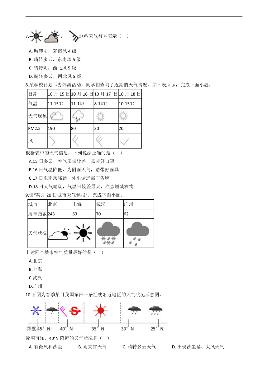 人教版七年级地理上多变的天气同步练习（word版含答案）