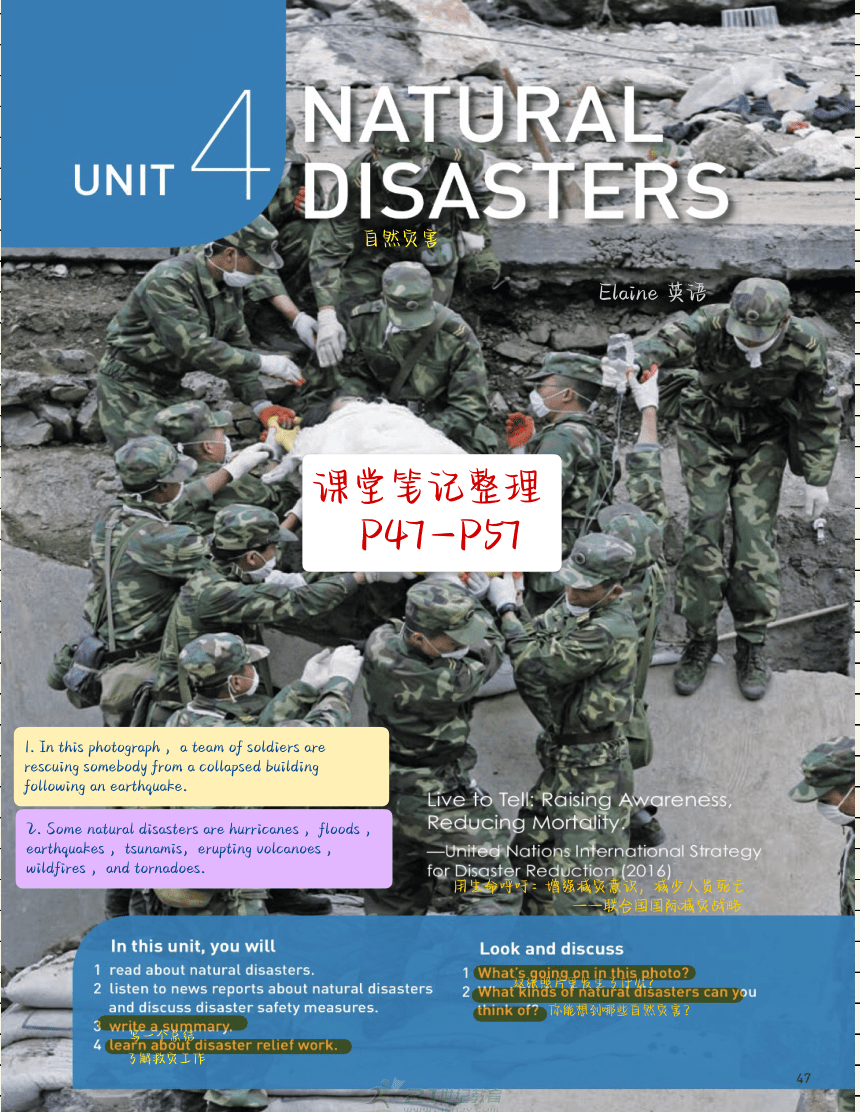 【教材完全解读】新人教版必修一Unit 4 Natural disasters课堂笔记（PDF电子书版）