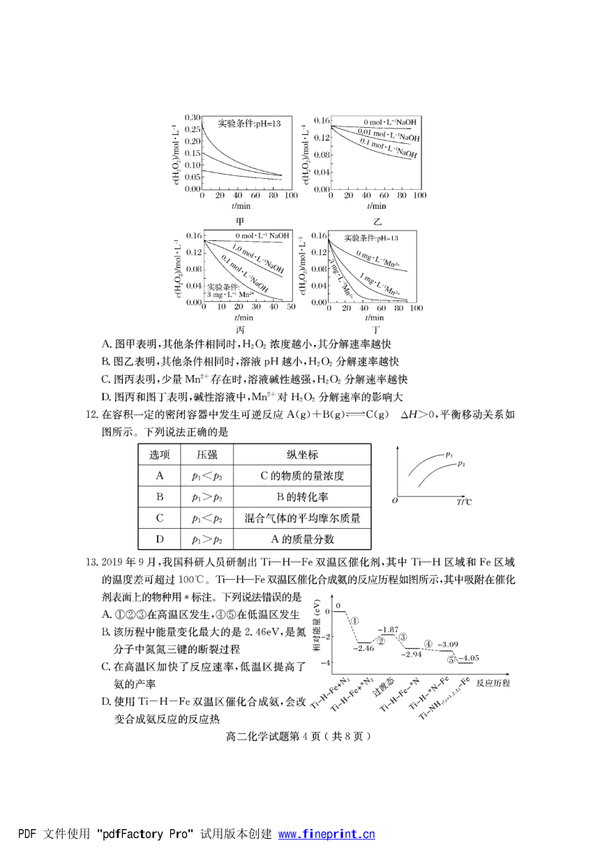 山东省临沂市兰陵县2021-2022学年高二上学期期中考试化学试题（PDF版含答案）