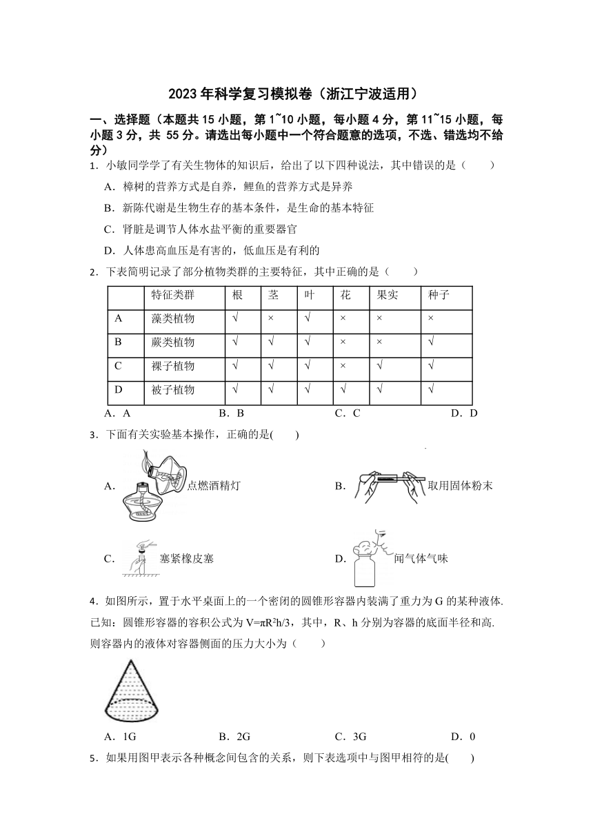 浙江省宁波市2023年中考科学复习模拟卷（含解析）