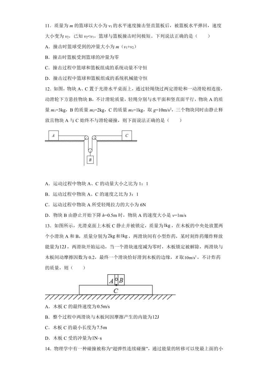 2021-2022学年鲁科版（2019）选择性必修第一册 1.2动量守恒定律及其应用 课时练（word版含解析）