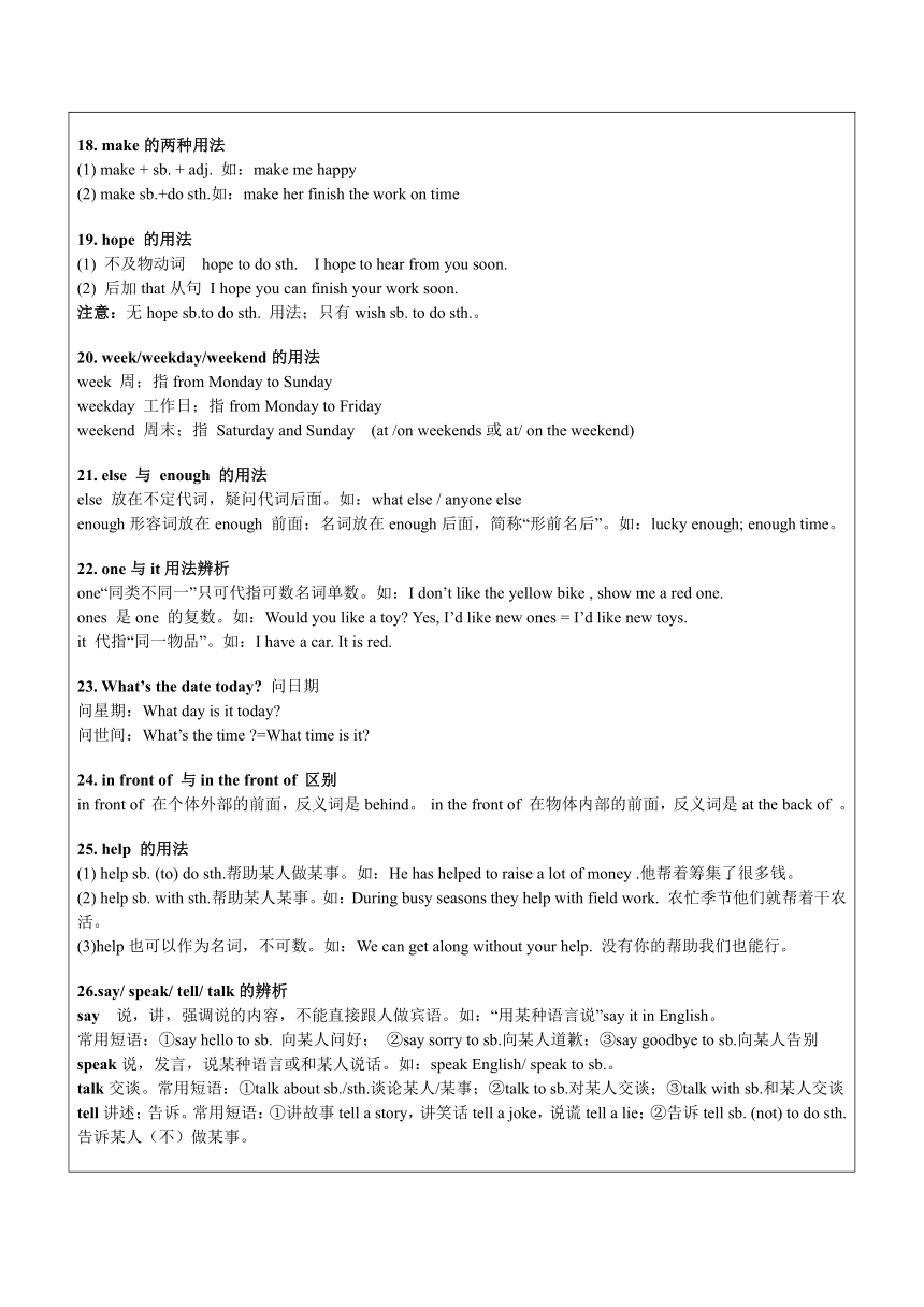 人教版七年级上册英语 Unit 1-4 中考高频考点及易错点 教案