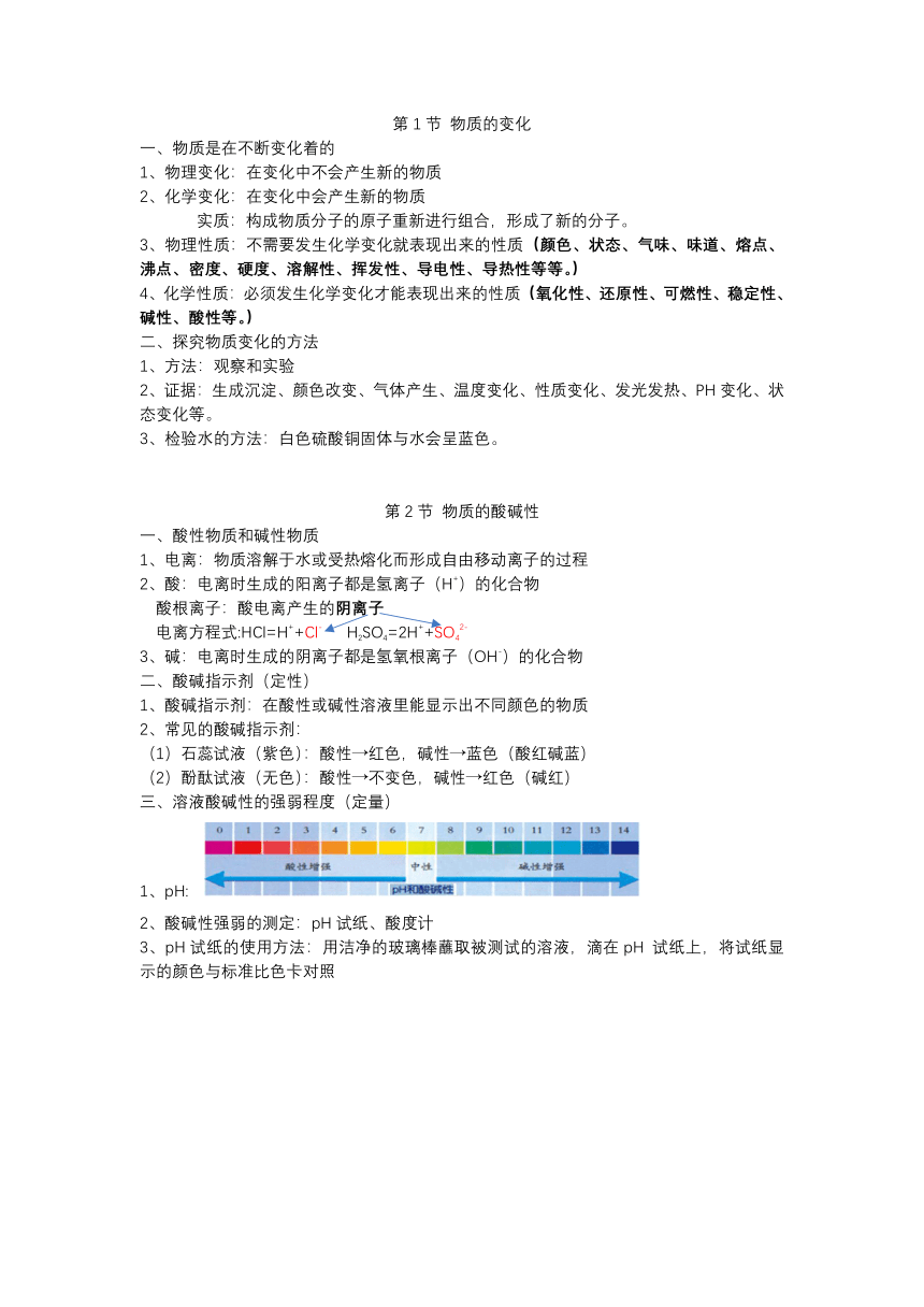 9年级上册 第1章 物质及其变化 知识点总结（提纲）