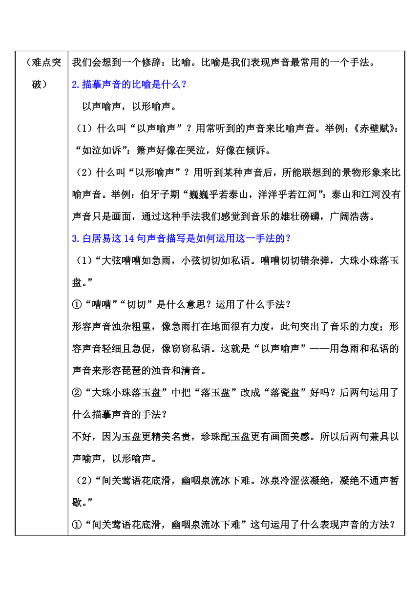 人教版必修三第二单元第六课琵琶行并序——美妙的音乐描写教案