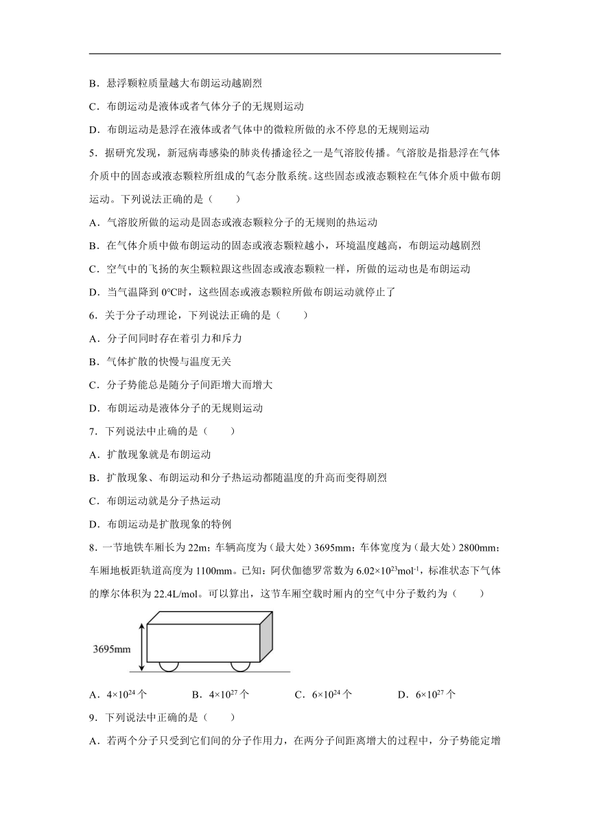 2021-2022学年鲁科版（2019）选择性必修第三册 1.1分子动理论的基本观点 课时练（word解析版）