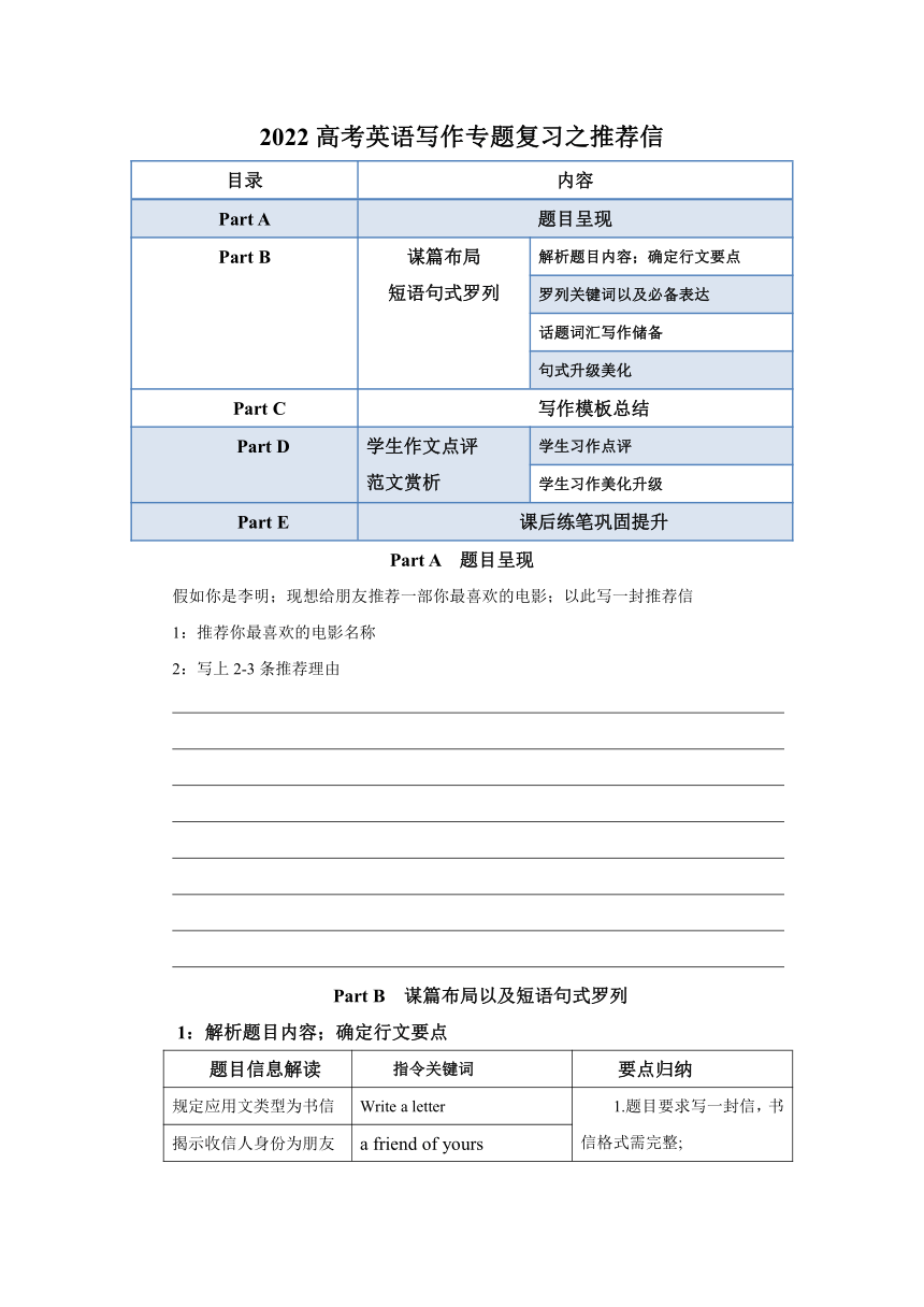 2022高考英语写作专题复习之推荐信学案（答案解析）