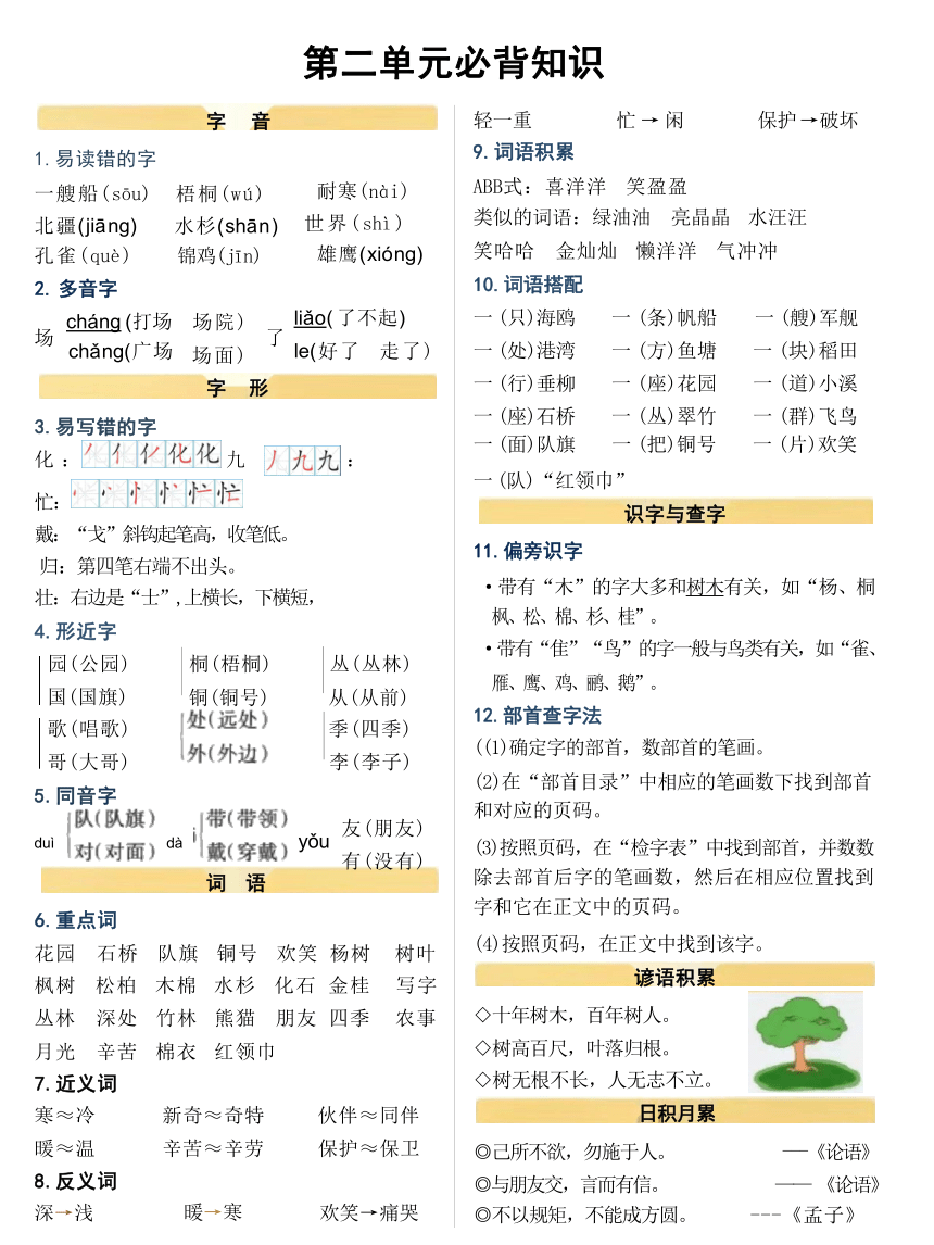 统编版语文二年级上册 必背知识点总结