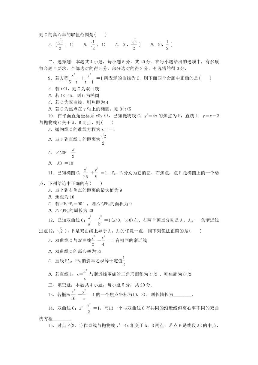 2023版新教材高中数学单元素养测评卷三第三章 圆锥曲线方程（含解析）