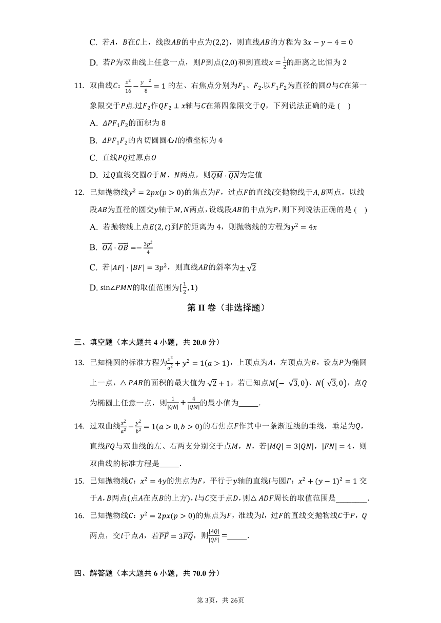 人教A版（2019）高中数学选择性必修第一册第三章《圆锥曲线的方程》单元测试卷（困难）（含答案解析）