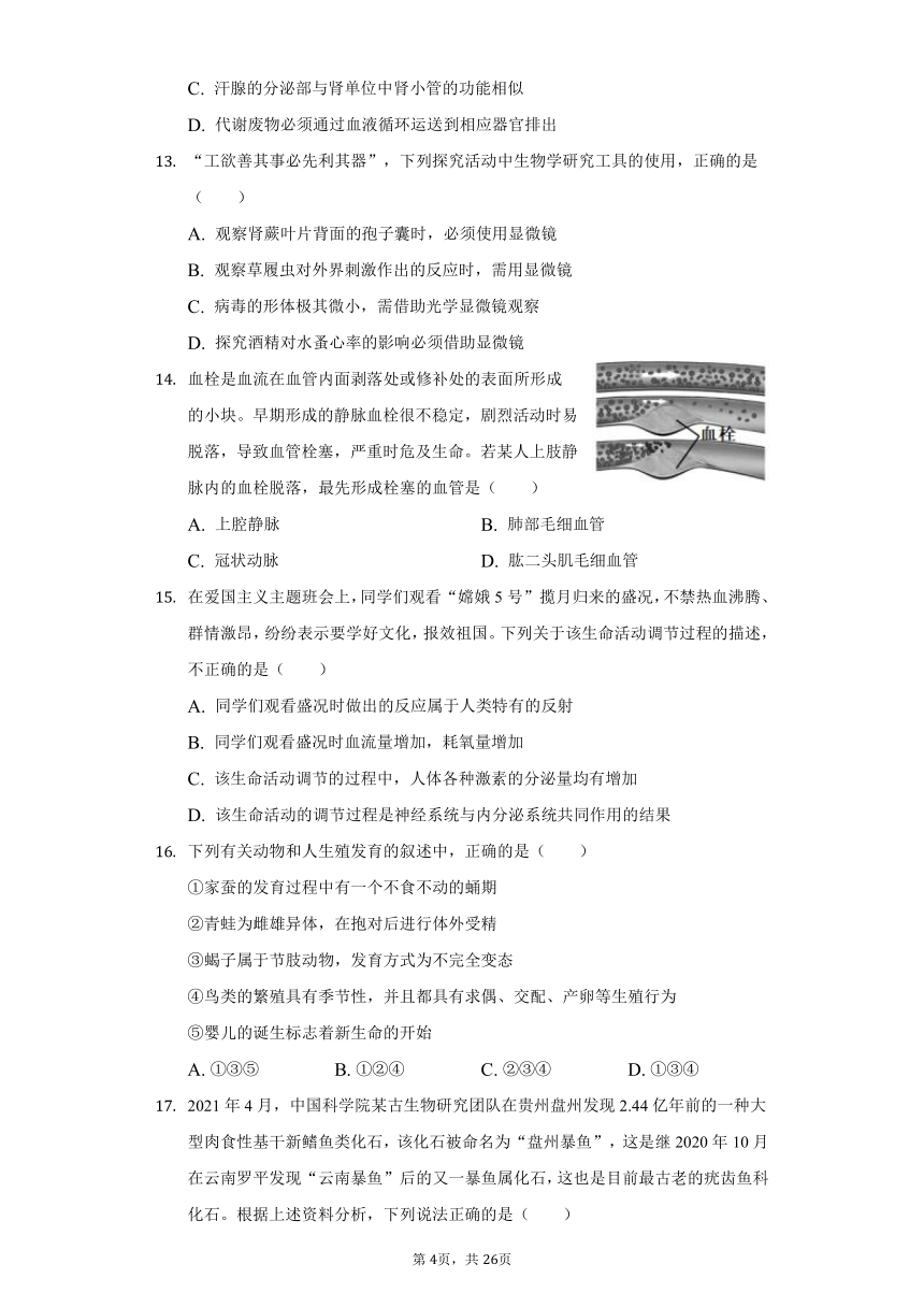 2020-2021学年山东省潍坊市诸城市树一中学八年级（下）期中生物试卷（word版含解析）