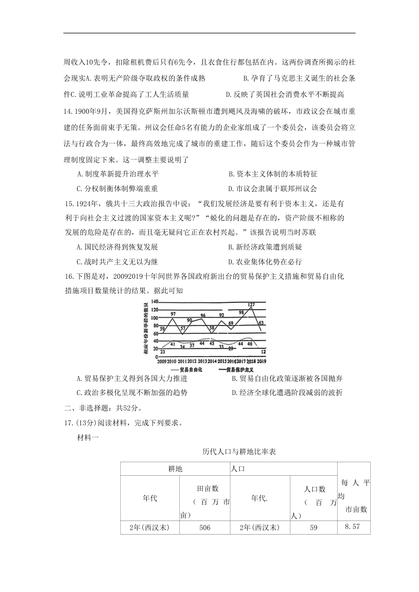 2023届湖南省新高考教学教研联盟高三下学期第一次联考历史试卷（含答案）