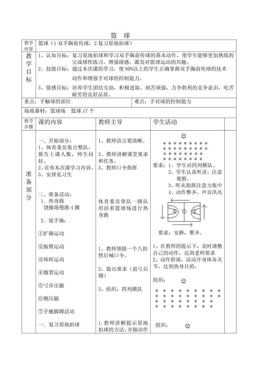 篮球 （教案） 体育四年级