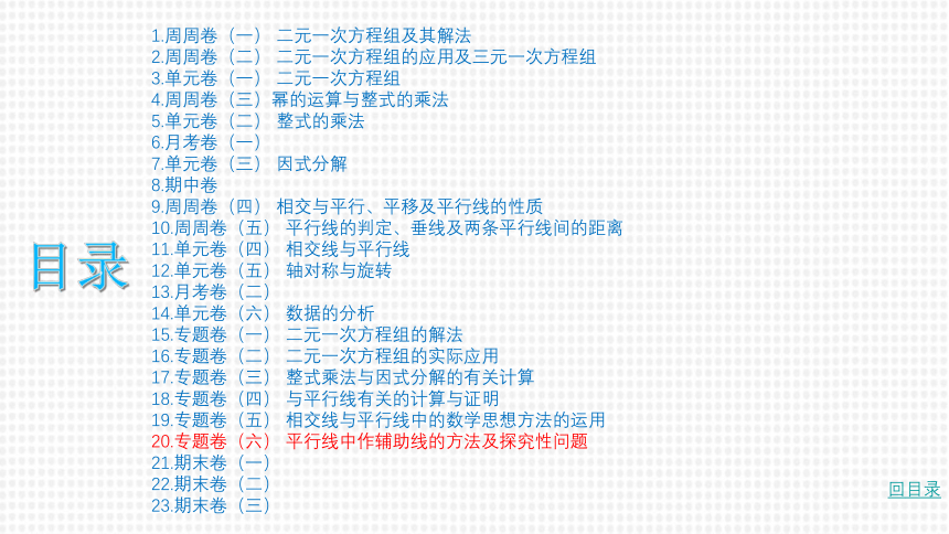 【湘教七下数学期末复习23卷】20.专题卷（六） 平行线中作辅助线的方法及探究性问题 课件（共19张PPT）