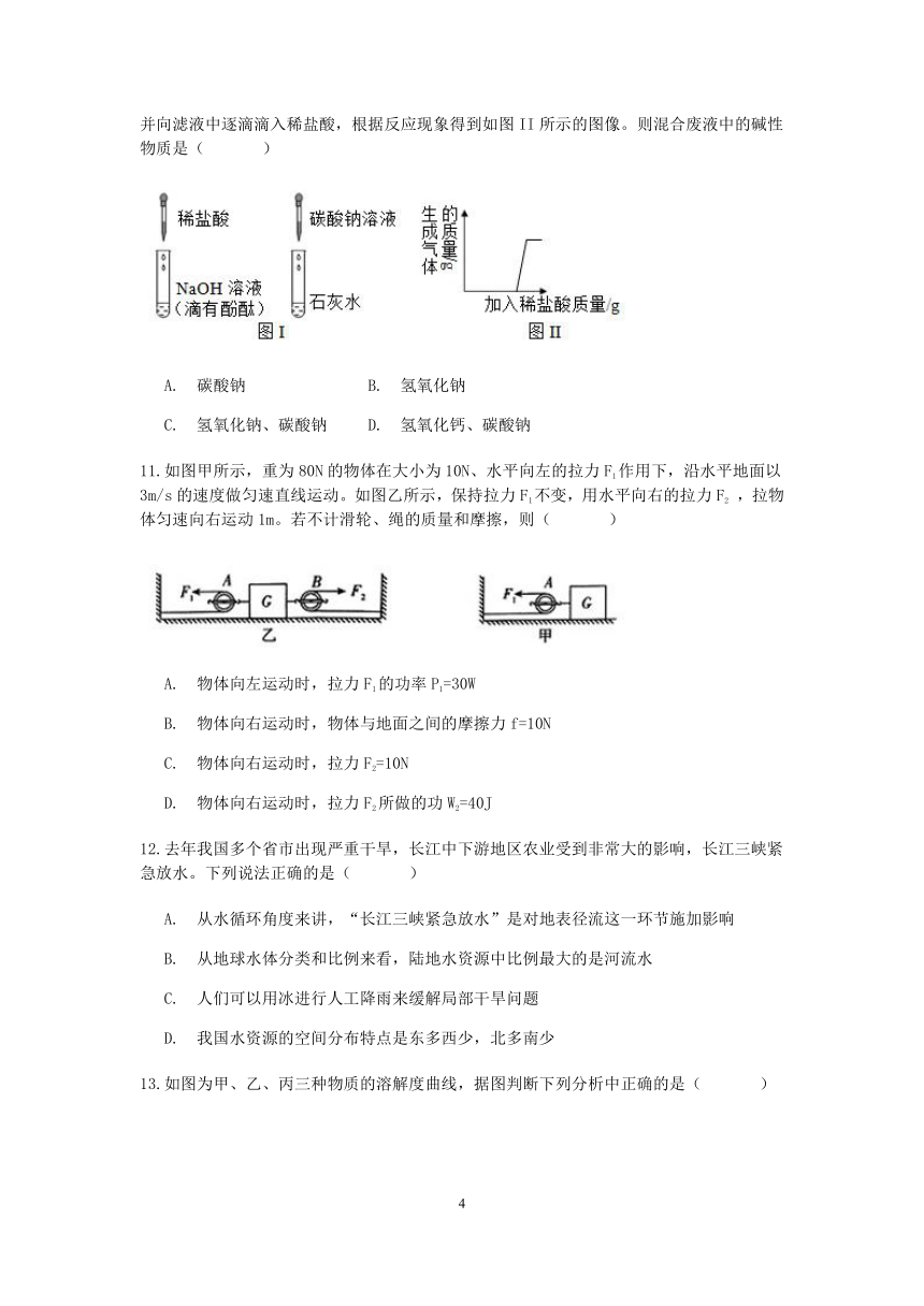 浙江省杭州市萧山区城南初级中学2019学年第二学期九年级科学开学考（word，含答案）